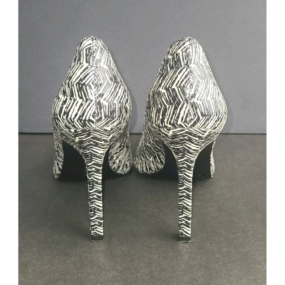 Nine West Black White Chevron Pointed Toe Heels 4